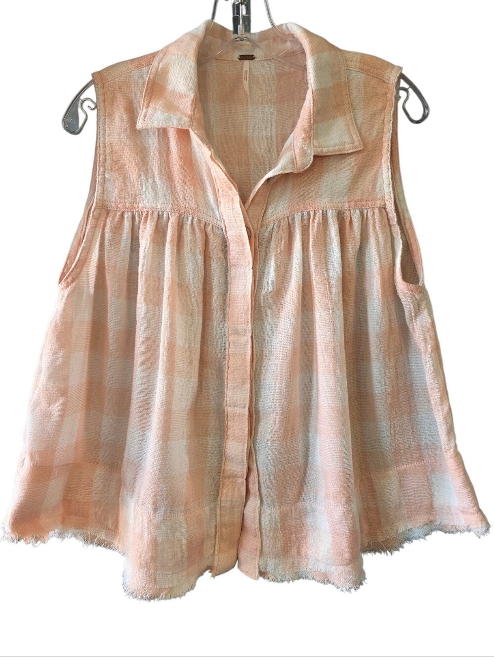 Free People Women's Sleeveless Hey There Sunrise Top Pink/White Gingham Size S